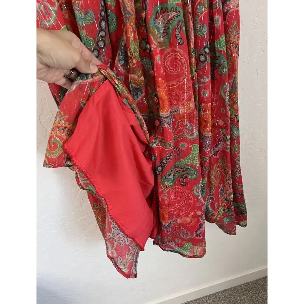 Anthropologie Katerina Lurex Button Front Floral Midi Dress Size 4 NWT - Picture 3 of 8